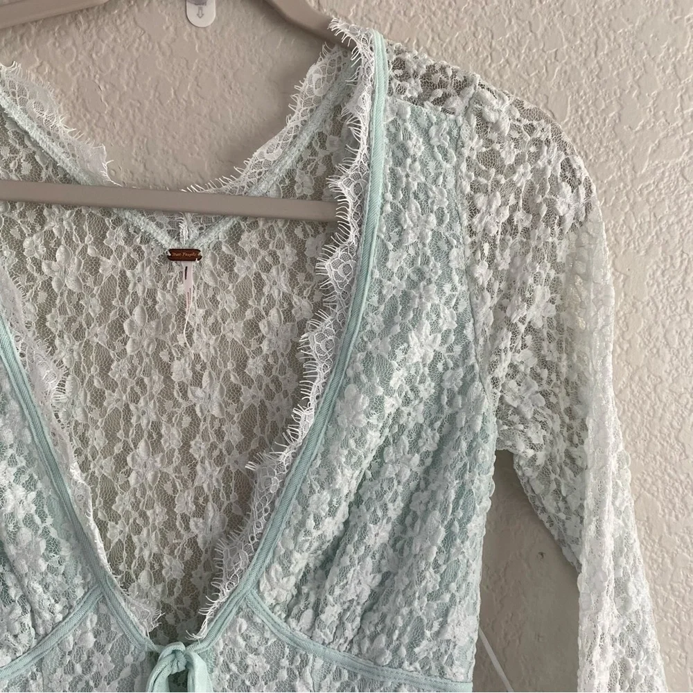 NEW Free People Petra Lace Long Sleeve Mini Dress Billowing Sail Mint